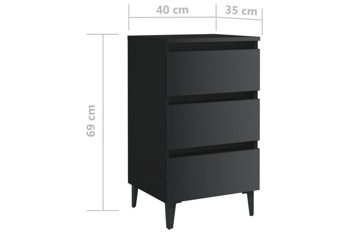 Sängbord med metallben 2 st svart högglans 40x35x69 cm - Svart - Möbler - Bord & matgrupp - Avlastningsbord & sidobord - Sängbord & nattduksbord