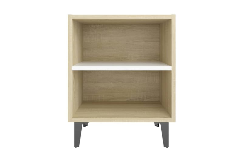 Sängbord med metallben sonoma-ek och vit 40x30x50 cm - Brun - Möbler - Bord & matgrupp - Avlastningsbord & sidobord - Sängbord & nattduksbord
