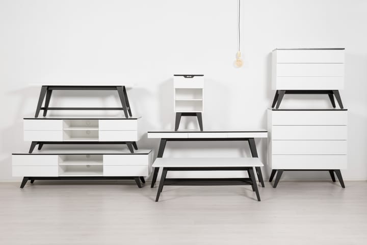 Sängbord Melford 40 cm med Förvaring Låda + Hyllor - Vit/Svart - Möbler - Bord & matgrupp - Avlastningsbord & sidobord - Sängbord & nattduksbord