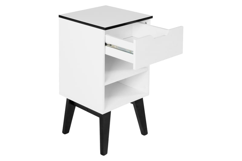 Sängbord Melford 40 cm med Förvaring Låda + Hyllor - Vit/Svart - Möbler - Bord & matgrupp - Avlastningsbord & sidobord - Sängbord & nattduksbord