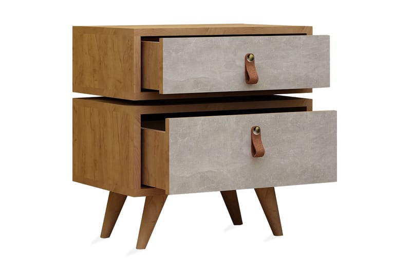 Sängbord Naidaj 50 cm med Förvaring Lådor Läderbeslag - Trä/Vit - Möbler - Bord & matgrupp - Avlastningsbord & sidobord - Sängbord & nattduksbord