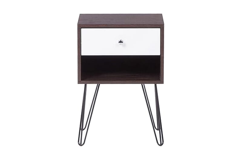 Sängbord Oltmans 40 cm med Förvaring Låda + Hylla - Mörkbrun/Vit - Möbler - Bord & matgrupp - Avlastningsbord & sidobord - Sängbord & nattduksbord