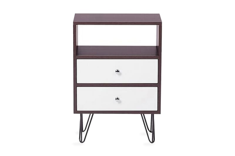 Sängbord Oltmans 45 cm med Förvaring 2 Lådor + Hylla - Mörkbrun/Vit - Möbler - Bord & matgrupp - Avlastningsbord & sidobord - Sängbord & nattduksbord