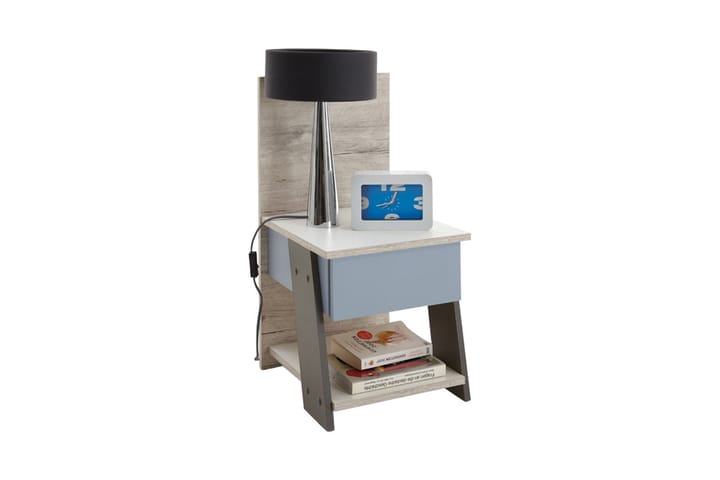 Sängbord Ridley 34 cm med Förvaring Lådor + Panel - Vit/Beige/Grå/Blå - Möbler - Bord & matgrupp - Avlastningsbord & sidobord - Sängbord & nattduksbord