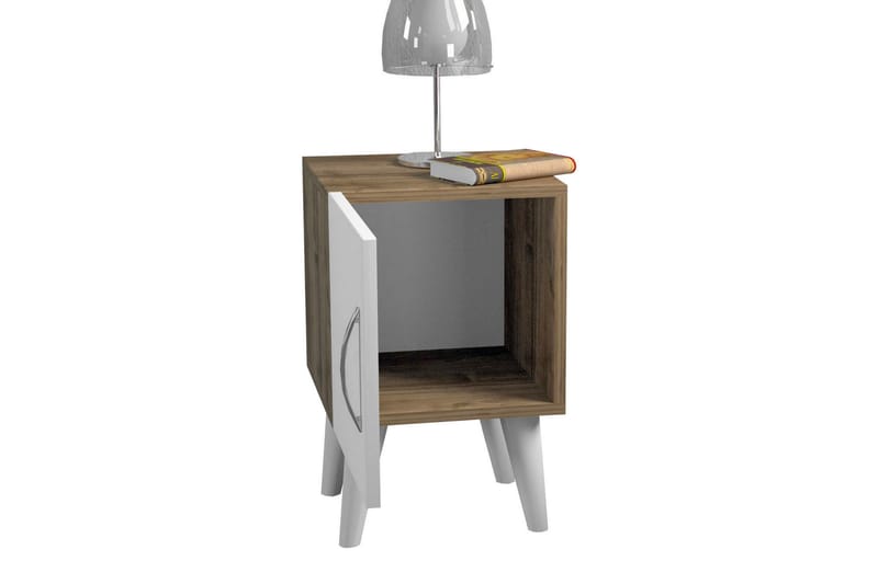 Sängbord Shaneka 35 cm Liten med Förvaring Skåp - Vit/Valnötsbrun - Möbler - Bord & matgrupp - Avlastningsbord & sidobord - Sängbord & nattduksbord