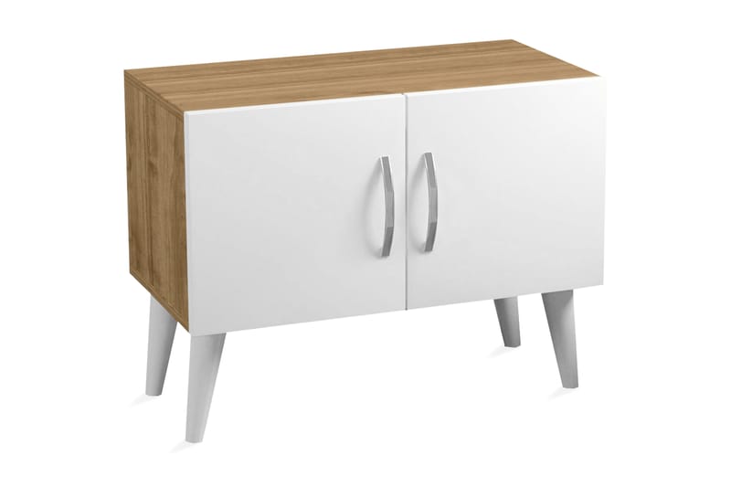 Sängbord Shaneka 70 cm Bred med Förvaring 2 Skåp - Vit/Valnötsbrun - Möbler - Bord & matgrupp - Avlastningsbord & sidobord - Sängbord & nattduksbord