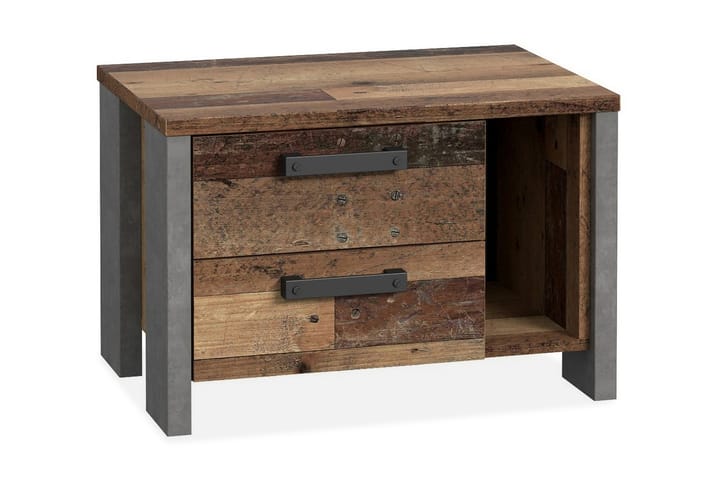 Sängbord Treknow 62 cm med Förvaring 2 Lådor + Hylla - Brun/Grå - Möbler - Bord & matgrupp - Avlastningsbord & sidobord - Sängbord & nattduksbord