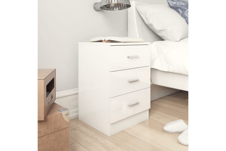 Sängbord vit högglans 38x35x56 cm spånskiva - Vit - Möbler - Bord & matgrupp - Avlastningsbord & sidobord - Sängbord & nattduksbord