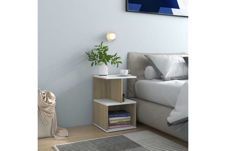 Sängskåp vit och sonoma-ek 35x35x55 cm spånskiva - Vit - Möbler - Bord & matgrupp - Avlastningsbord & sidobord - Sängbord & nattduksbord