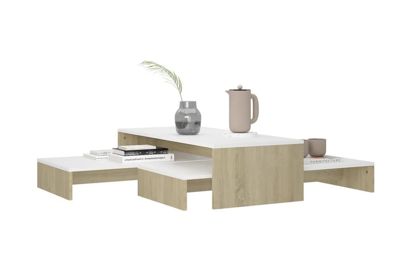 Satsbord vit och sonoma-ek 100x100x26,5 cm spånskiva - Vit - Möbler - Bord & matgrupp - Avlastningsbord & sidobord - Satsbord