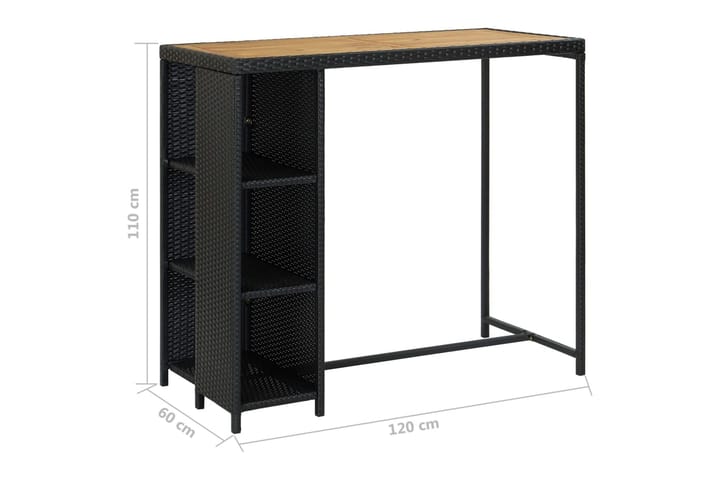Barbord med förvaringshyllor svart 120x60x110 cm konstrottin - Svart - Möbler - Bord & matgrupp - Barbord & ståbord