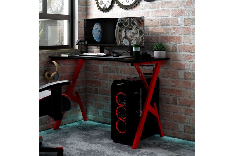 Gamingskrivbord med Y-formade ben svart och röd 110x60x75 cm - Svart - Möbler - Bord & matgrupp - Kontorsbord - Gamingbord