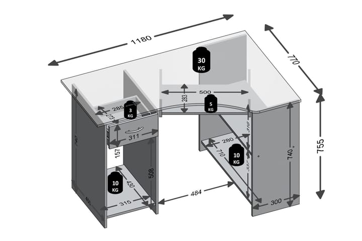 HörnHörnskrivbord Edma 118 cm - Ljus Ek - Möbler - Bord & matgrupp - Kontorsbord - Skrivbord - Hörnskrivbord