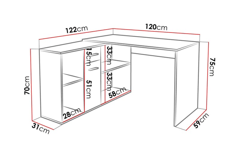 Hörnskrivbord Arminon 120 cm med Förvaring - Vit/Beige - Möbler - Bord & matgrupp - Kontorsbord - Skrivbord - Hörnskrivbord