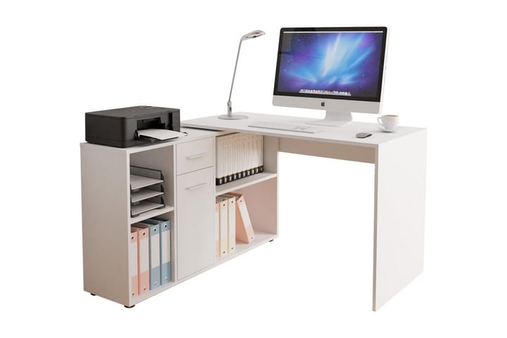 Hörnskrivbord Arminon 120 cm med Förvaring - Vit/Beige - Möbler - Bord & matgrupp - Kontorsbord - Skrivbord - Hörnskrivbord