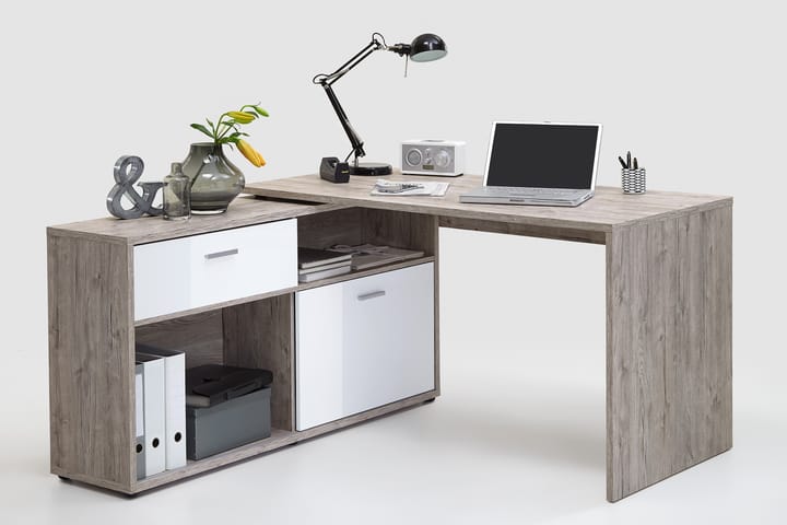 Hörnskrivbord Cambara Sandek/Vit - Beige|Vit - Möbler - Bord & matgrupp - Kontorsbord - Skrivbord - Hörnskrivbord