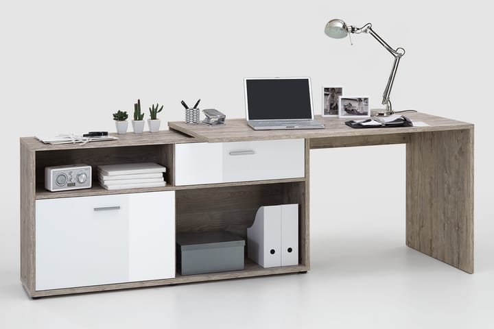 Hörnskrivbord Cambara Sandek/Vit - Beige|Vit - Möbler - Bord & matgrupp - Kontorsbord - Skrivbord - Hörnskrivbord