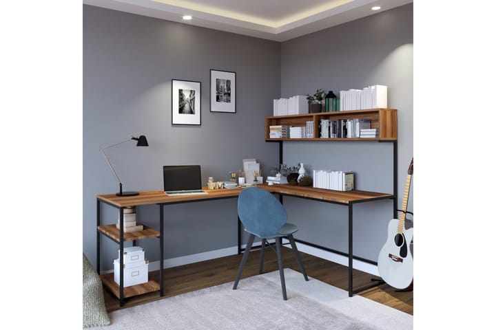 Hörnskrivbord Cansin 200 cm med Förvaring Hyllor - Mörkbrun/Svart - Möbler - Bord & matgrupp - Kontorsbord - Skrivbord - Hörnskrivbord