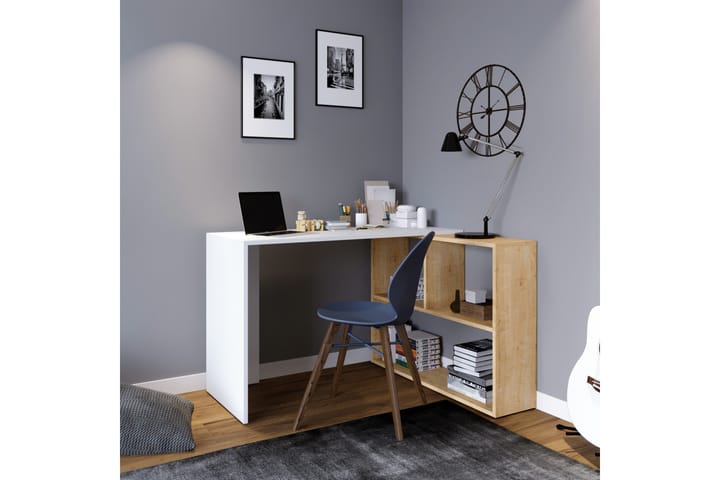 Hörnskrivbord Canstein 120 cm med Förvaring Hyllor - Natur/Vit - Möbler - Bord & matgrupp - Kontorsbord - Skrivbord - Hörnskrivbord