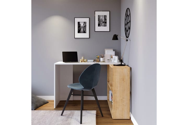 Hörnskrivbord Canstein 120 cm med Förvaring Hyllor - Natur/Vit - Möbler - Bord & matgrupp - Kontorsbord - Skrivbord - Hörnskrivbord