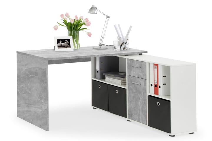 Hörnskrivbord Elaisa 136 cm med Justerbar Hylla - Betong - Möbler - Bord & matgrupp - Kontorsbord - Skrivbord - Hörnskrivbord