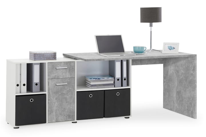 Hörnskrivbord Elaisa 136 cm med Justerbar Hylla - Betong - Möbler - Bord & matgrupp - Kontorsbord - Skrivbord - Hörnskrivbord