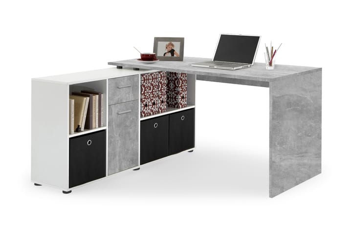 Hörnskrivbord Elaisa 136 cm med Justerbar Hylla - Betong - Möbler - Bord & matgrupp - Kontorsbord - Skrivbord