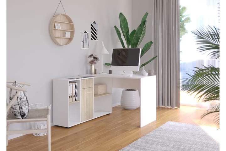 Hörnskrivbord Elisina 122 cm med Förvaring 4 Hyllor - Sandek/Vit - Möbler - Bord & matgrupp - Kontorsbord - Skrivbord