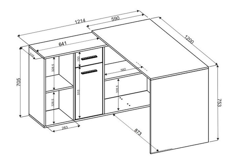 Hörnskrivbord Elisina 122 cm med Förvaring 4 Hyllor - Sandek/Vit - Möbler - Bord & matgrupp - Kontorsbord - Skrivbord - Hörnskrivbord