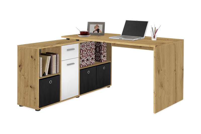 Hörnskrivbord Hitzman 136 cm Svängd med Förvaring - Brun/Vit - Möbler - Bord & matgrupp - Kontorsbord - Skrivbord