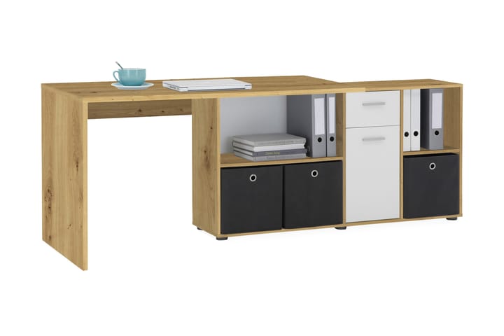 Hörnskrivbord Hitzman 136 cm Svängd med Förvaring - Brun/Vit - Möbler - Bord & matgrupp - Kontorsbord - Skrivbord - Hörnskrivbord