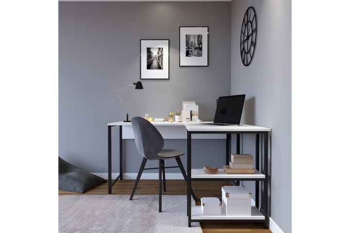 Hörnskrivbord Kocaeli 140 cm med Förvaring Hyllor - Vit/Svart - Möbler - Bord & matgrupp - Kontorsbord - Skrivbord - Hörnskrivbord