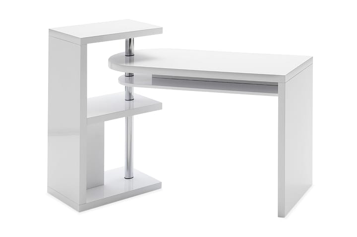 Hörnskrivbord Nellestad 145 cm med Förvaring Hyllor - Vit Högglans/Metall - Möbler - Bord & matgrupp - Kontorsbord - Skrivbord - Hörnskrivbord