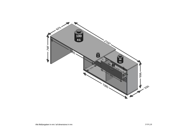 Hörnskrivbord Pirley 138 cm Svängd med Förvaring - Brun/Vit - Möbler - Bord & matgrupp - Kontorsbord - Skrivbord - Hörnskrivbord