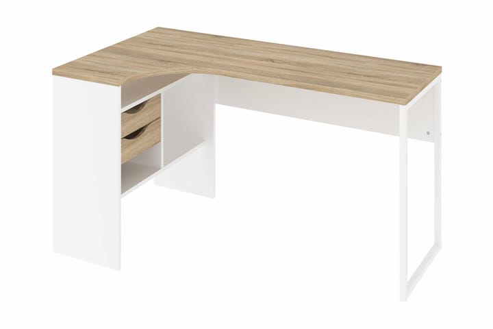 Hörnskrivbord Praxia Plus 145 cm med Förvaring Lådor + Hyllo - Ekfärg/Vit - Möbler - Bord & matgrupp - Kontorsbord - Skrivbord