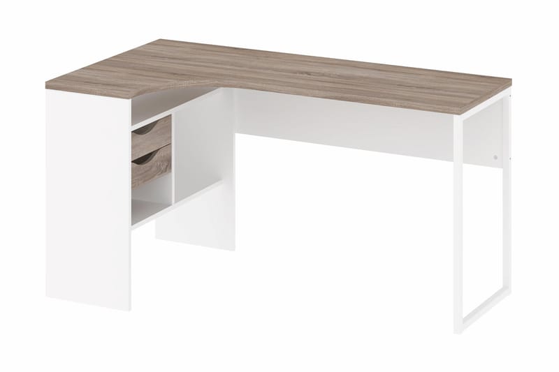 Hörnskrivbord Praxia Plus 145 cm med Förvaring Lådor + Hyllo - Tryffel/Vit - Möbler - Bord & matgrupp - Kontorsbord - Skrivbord