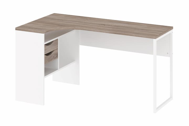 Hörnskrivbord Praxia Plus 145 cm med Förvaring Lådor + Hyllo - Tryffel/Vit - Möbler - Bord & matgrupp - Kontorsbord - Skrivbord - Hörnskrivbord