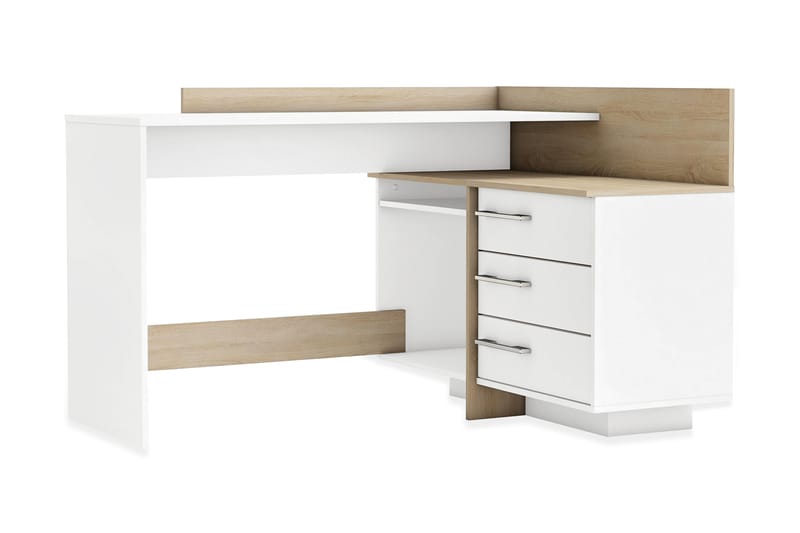 Hörnskrivbord Rylee 129 cm - Vit|Ek - Möbler - Bord & matgrupp - Kontorsbord - Skrivbord - Hörnskrivbord