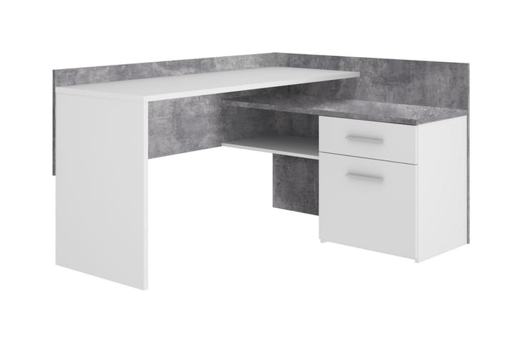 Hörnskrivbord Skirbeck 112 cm med Förvaring Hyllor + Lådor - Vit/Betonggrå - Möbler - Bord & matgrupp - Kontorsbord - Skrivbord