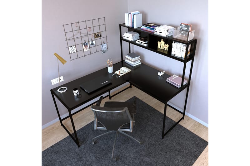 Hörnskrivbord Tasarima 154 cm med Förvaring Hyllor - Svart - Möbler - Bord & matgrupp - Kontorsbord - Skrivbord - Hörnskrivbord