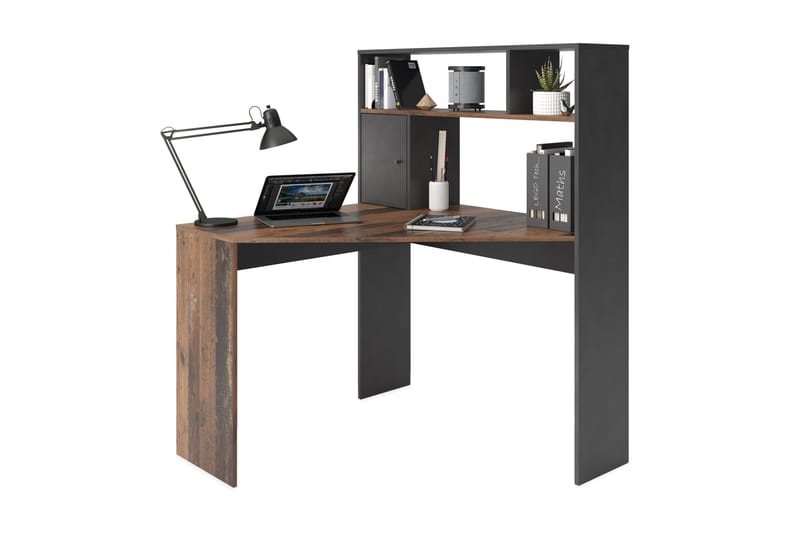 Hörnskrivbord Trungle 10 cm med Förvaring Hyllor + Skåp - Brun/Svart - Möbler - Bord & matgrupp - Kontorsbord - Skrivbord