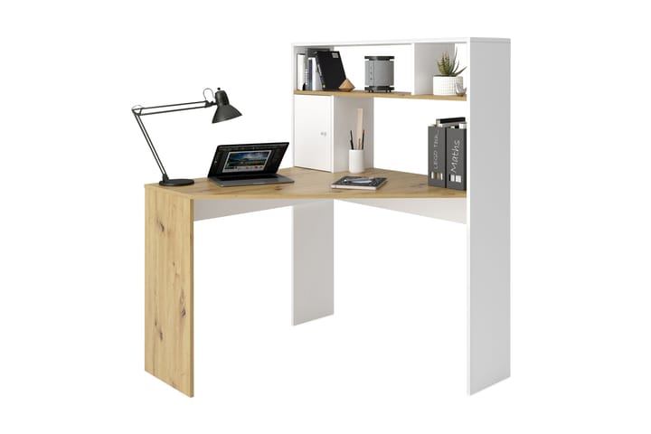 Hörnskrivbord Trungle 100 cm med Förvaring Hyllor + Skåp - Brun/Vit - Möbler - Bord & matgrupp - Kontorsbord - Skrivbord - Hörnskrivbord