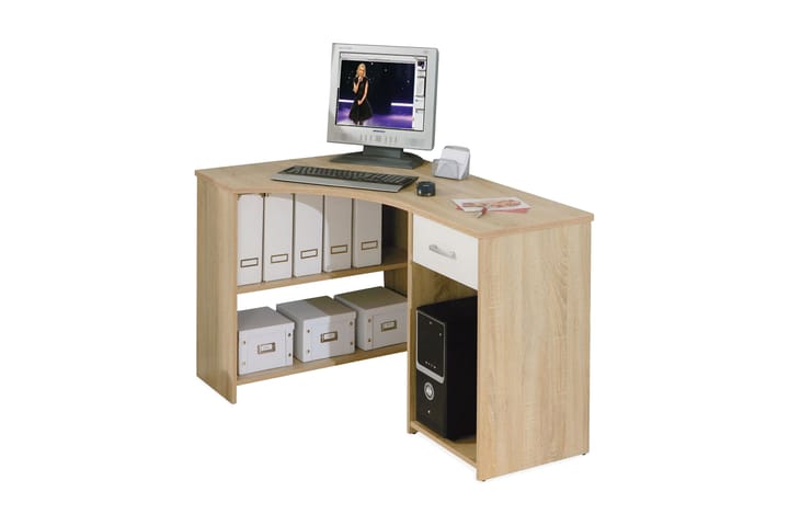 Hörnskrivbord Winnick 118 cm - Vit|Ljus ek - Möbler - Bord & matgrupp - Kontorsbord - Skrivbord - Hörnskrivbord