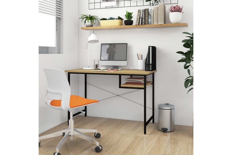 Datorbord svart och ljus ek 105x55x72 cm MDF och metall - Brun - Möbler - Bord & matgrupp - Kontorsbord - Skrivbord