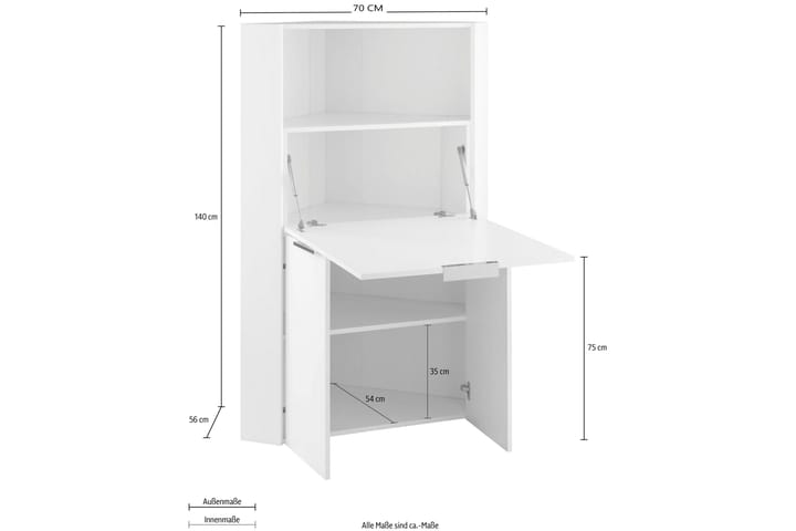 Hörnskrivbord Dalinet 130 cm med Förvaring Hyllor - Vit Högglans - Möbler - Bord & matgrupp - Kontorsbord - Skrivbord