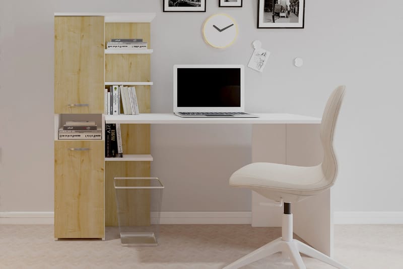 Skrivbord 120 cm med Förvaring Hyllor + 2 Skåp Vit/Ek - Homemania - Möbler - Bord & matgrupp - Kontorsbord - Skrivbord