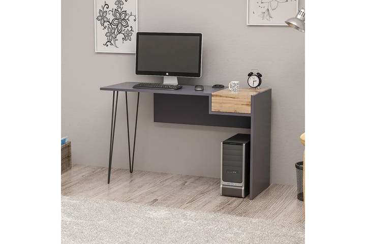 Skrivbord 121 cm med Förvaring Låda + 2 USB Valnöt/Antracit - Homemania - Möbler - Bord & matgrupp - Kontorsbord - Skrivbord