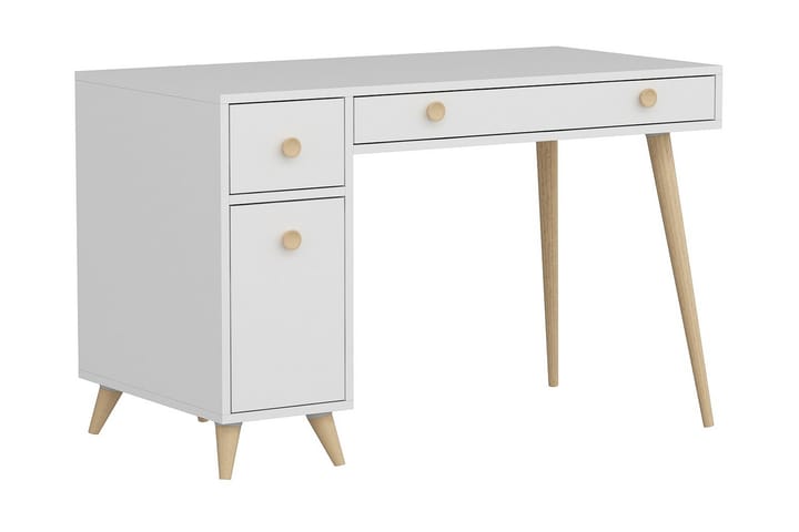 Skrivbord Alsunga 120 cm med Förvaring Lådor + Skåp - Vit/Natur - Möbler - Bord & matgrupp - Kontorsbord - Skrivbord