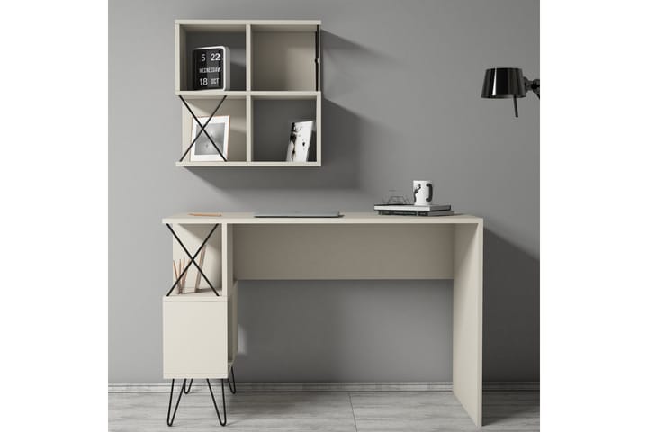 Skrivbord Amtorp 120 cm med Förvaring Hylla + Bokhylla Liten - Krämvit/Svart - Möbler - Bord & matgrupp - Kontorsbord - Skrivbord