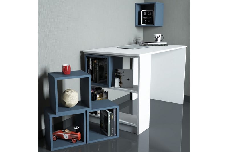Skrivbord Amtorp 120 med Förvaring Hylla + Vägghylla - Vit/Blå - Möbler - Bord & matgrupp - Kontorsbord - Skrivbord